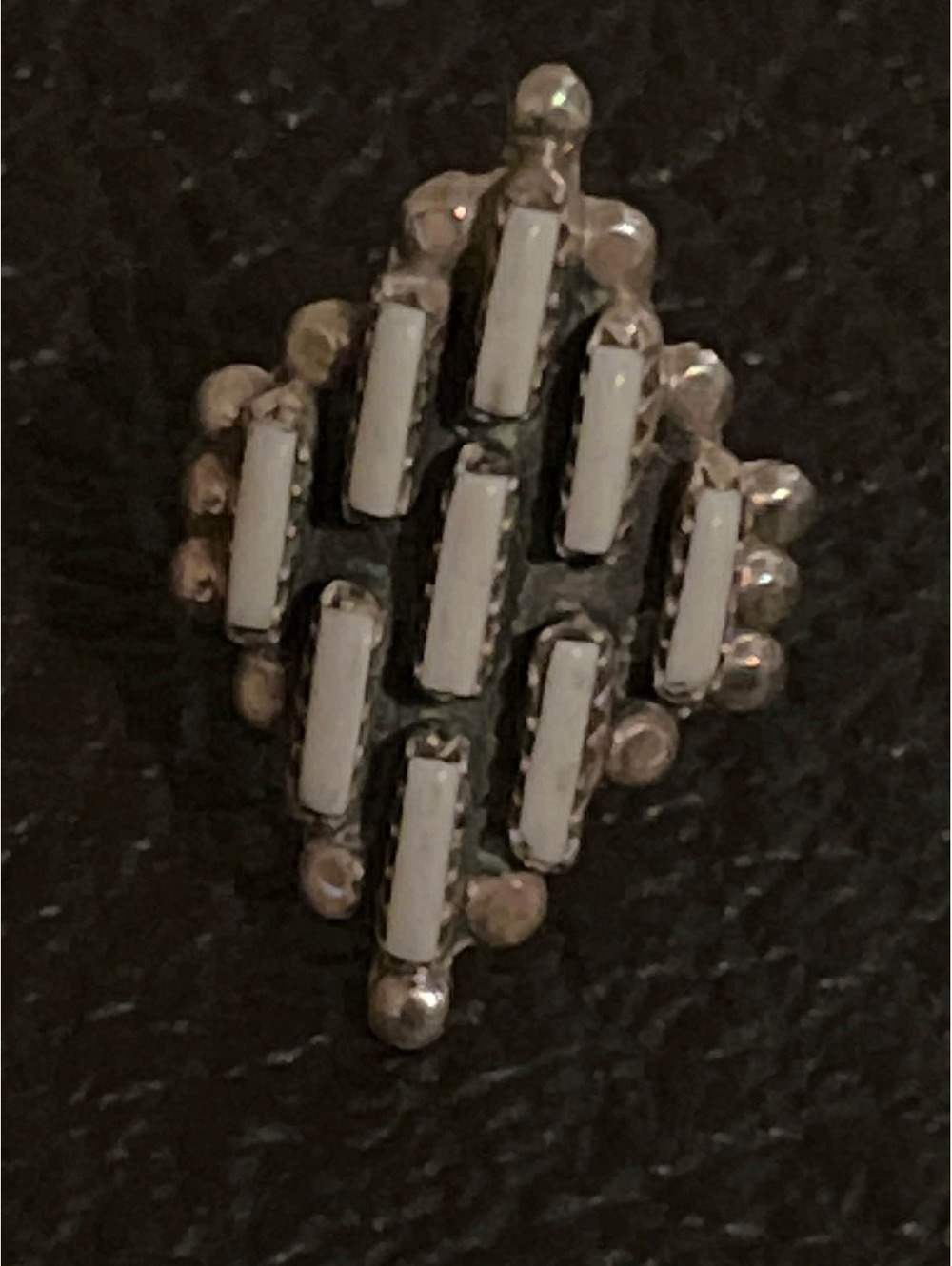 Navajo handmade cluster white buffalo sterling silver inlay ring size 9.5